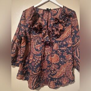 Lauren Ralph Lauren Paisley Ruffle Blouse Multicolor xl preppy boho chic